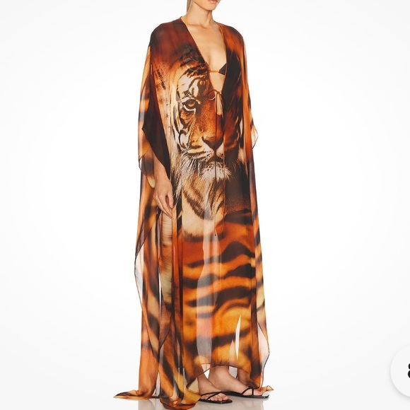 Roberto Cavalli Dresses & Skirts - Skims Roberto Cavalli Tiger Animal Print Long Kaftan Dress L Large